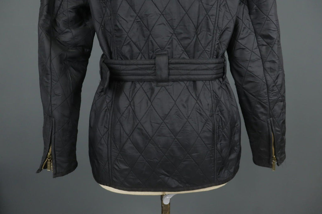 BARBOUR Black Belted Waist & Neck Long Sleeve Snap Front Quilted Jacket – Size 38