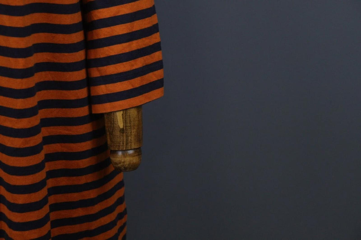 MARIMEKKO TASHIA Orange Black Striped Cotton Long Sleeve Shift Dress – Size XL