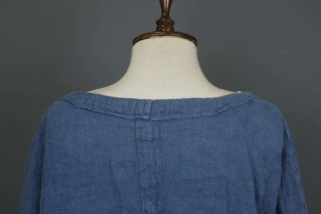 GRIZAS Blue Linen Knitted 3/4 Sleeve Pocket Hem Button Front Cardigan – Size L