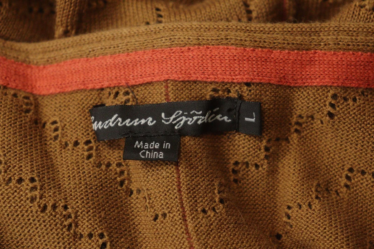 GUDRUN SJODEN Brown Ramie Open Knit Short Sleeve V-Neck Sweater Dress – Size L – Used