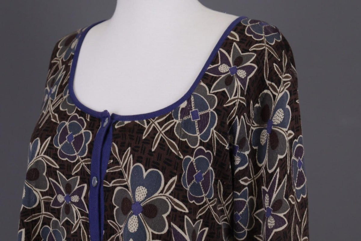 GUDRUN SJODEN Brown Floral Button Down Long Cardigan Sweater – Size M – Used