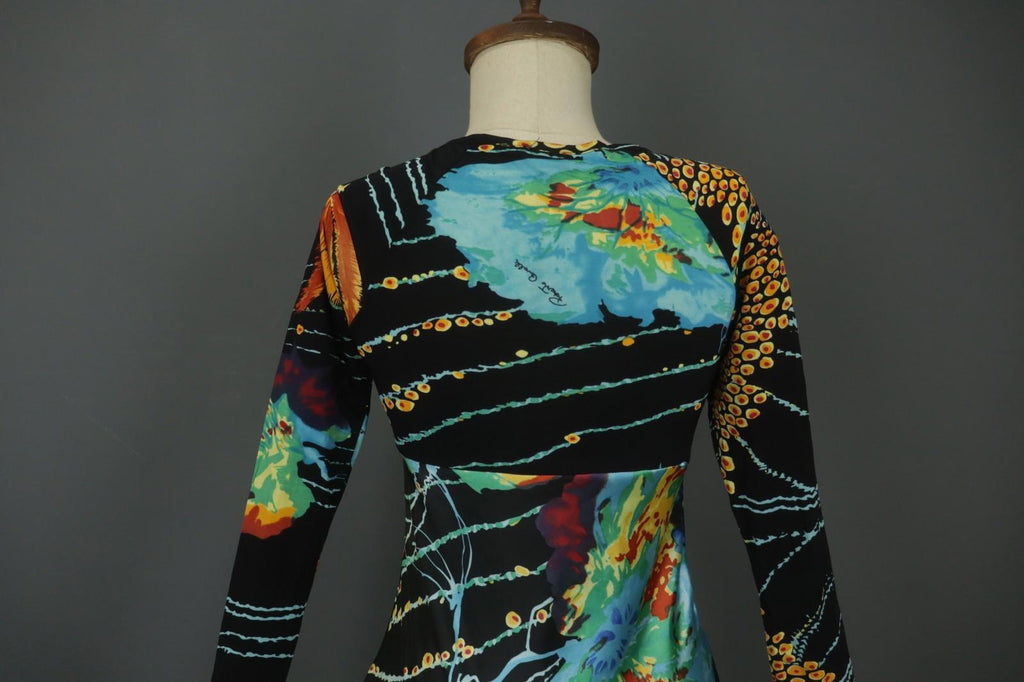 ROBERTO CAVALLI Multicolor Geometric Long Sleeve V-Neck Midi Shift Dress – Size L
