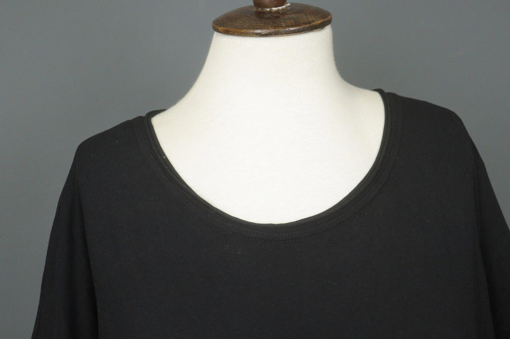 RUNDHOLZ Black Cotton Pleated Back Long Sleeve Round Neck Shift Dress – Size S