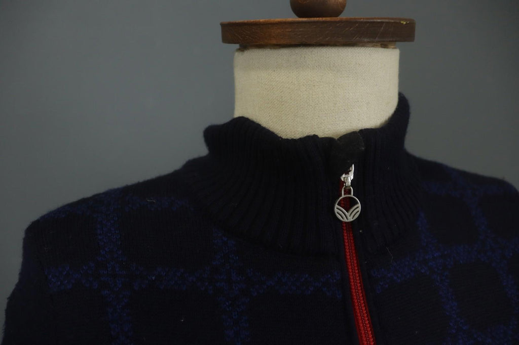 DALE OF NORWAY Navy 100% Wool Knitted Floral Mock Neck 1/4 Zip Sweater – Size XS