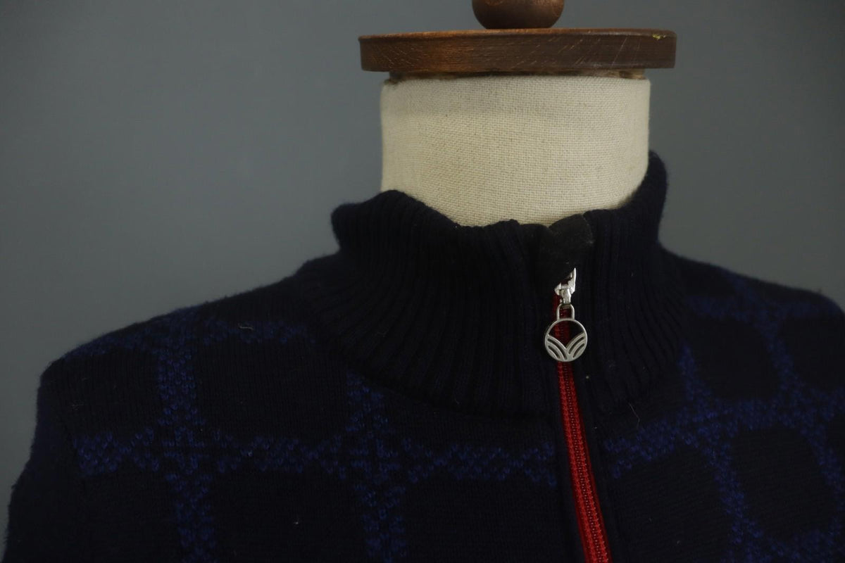 DALE OF NORWAY Navy 100% Wool Knitted Floral Mock Neck 1/4 Zip Sweater – Size XS