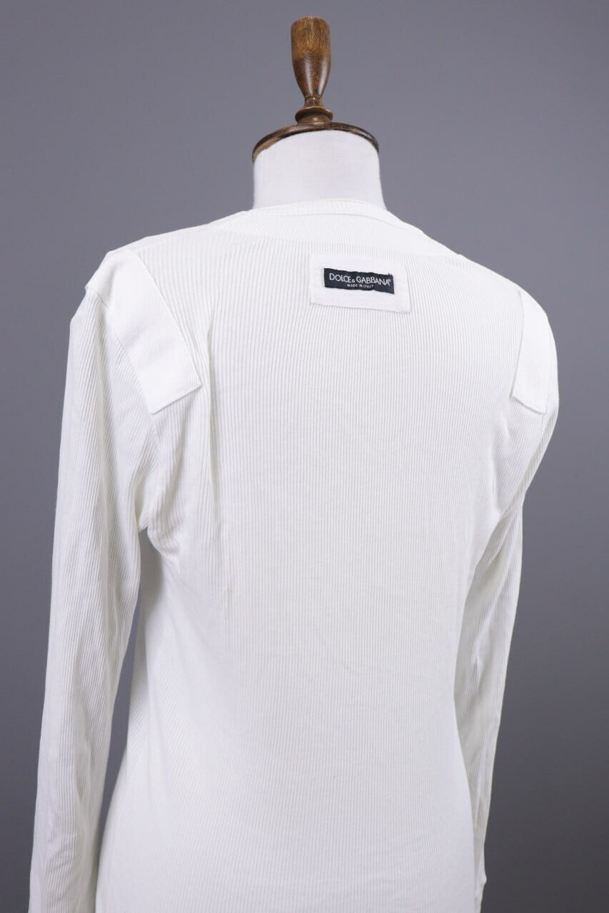 Dolce&Gabanna White V-Neck Pullover – Size 46