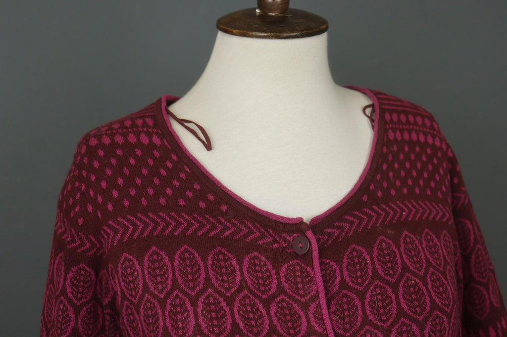 GUDRUN SJÖDEN Burgundy Geo Print Long Sleeve Button Front Cardigan Sweater Sz M