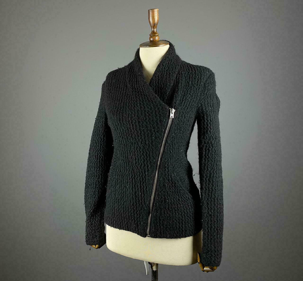 IRO Cody Black Shawl Asymmetric Zip Up Wool Jacket – Size 38