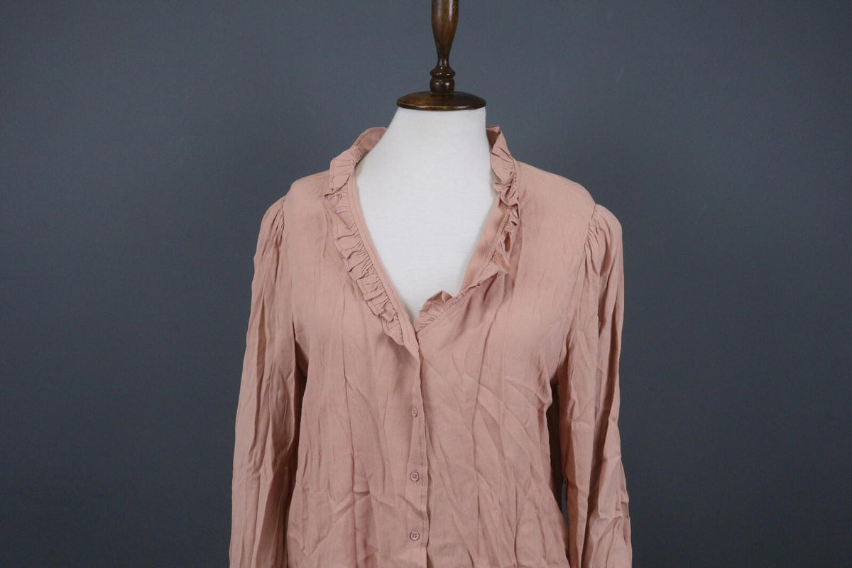 BA&SH Pink Long Sleeve Ruffle Button Down Shirt – Size 3