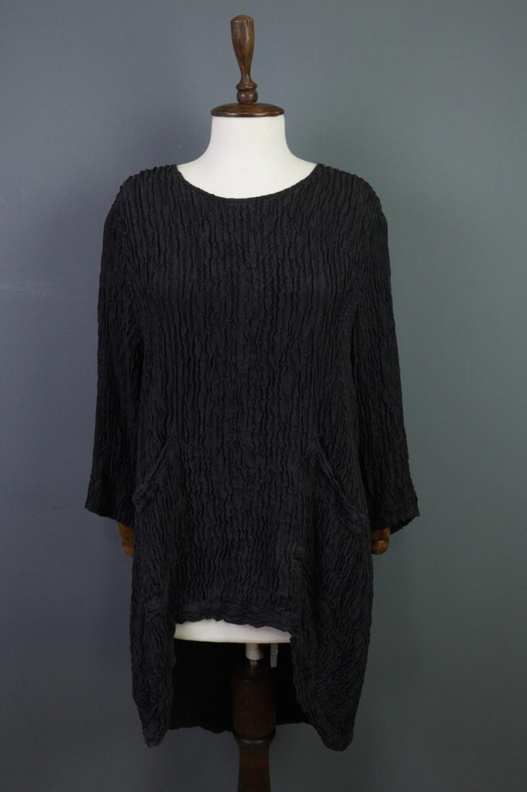 GRIZAS Black Textured Silk Lagenlook Tunic Midi Dress – Size M