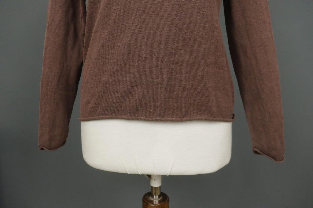 GUDRUN SJODEN Brown Silk Round Neck Long Sleeve Pullover Shirt Top – Size M