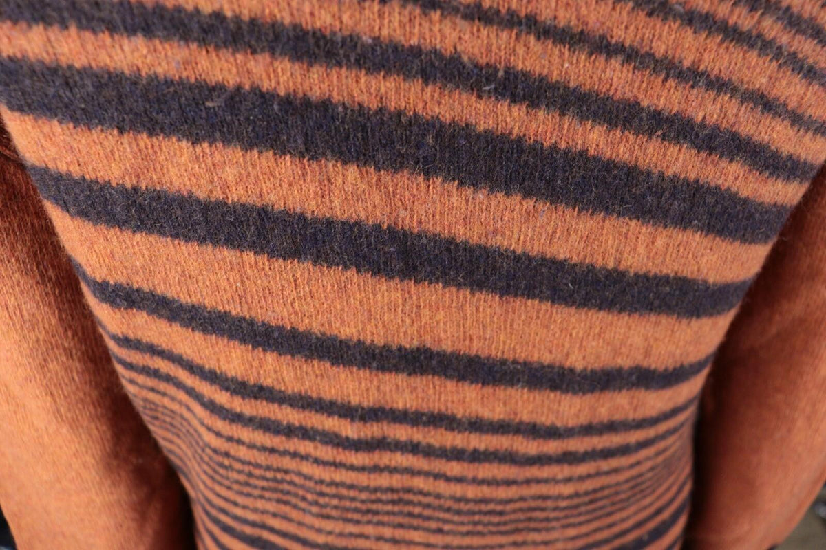 VERSACE JEANS COUTURE Orange Striped Wool Knit Long Sleeve Sweater – Size XL