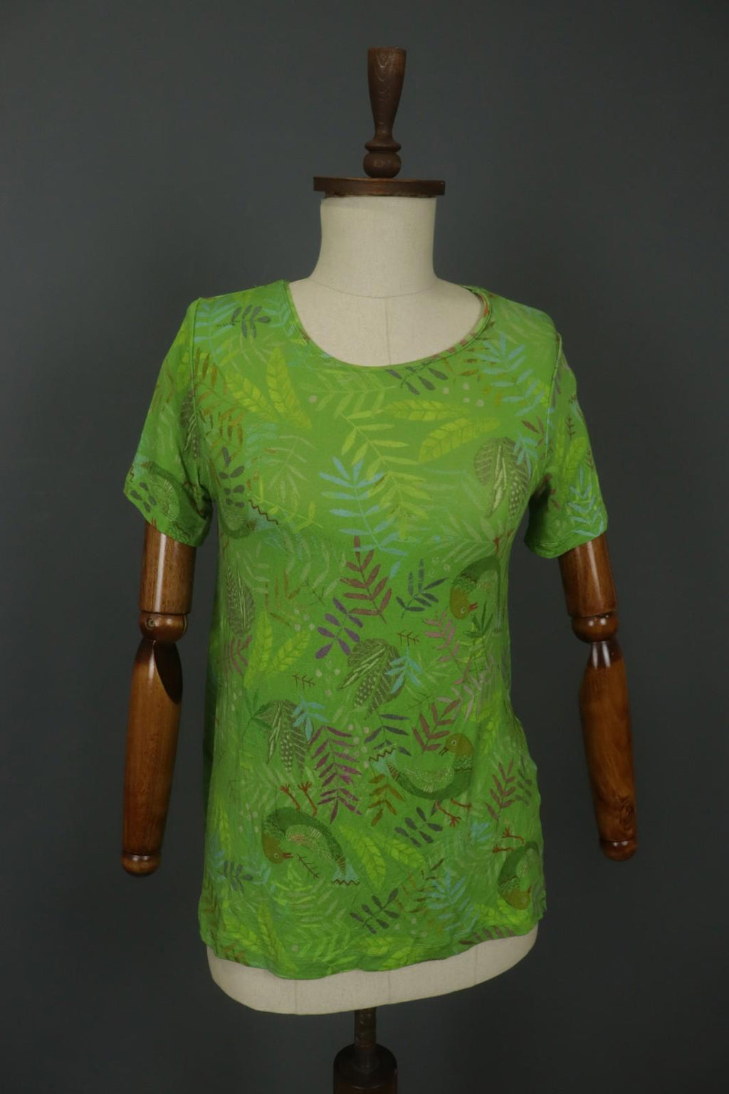 GUDRUN SJODEN Green Geometric Long Sleeve Round Neck Pullover Blouse Top – Size S