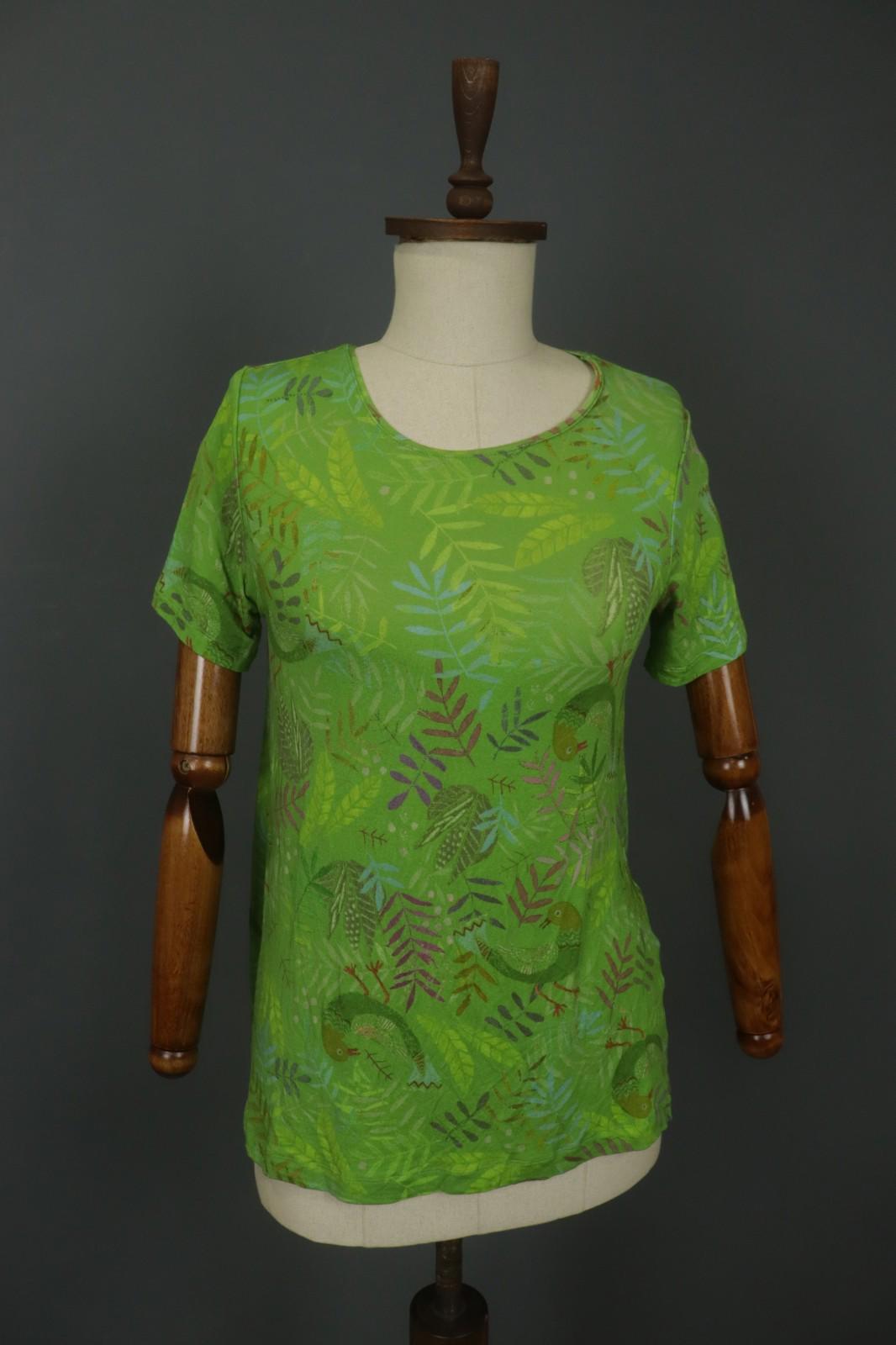 GUDRUN SJODEN Green Geometric Long Sleeve Round Neck Pullover Blouse Top – Size S