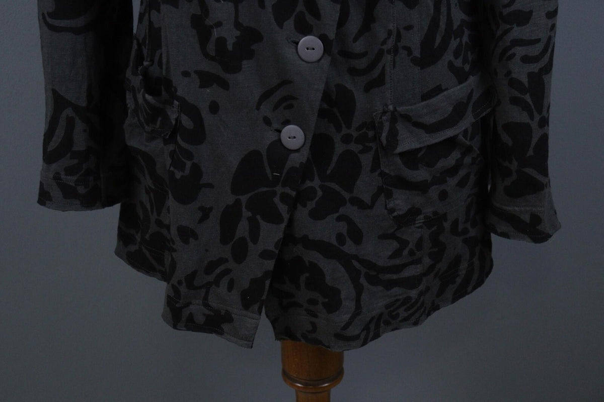 TOAST Black Gray Geometric Pattern Wool Tweed Button Front Blazer Jacket Sz M/L