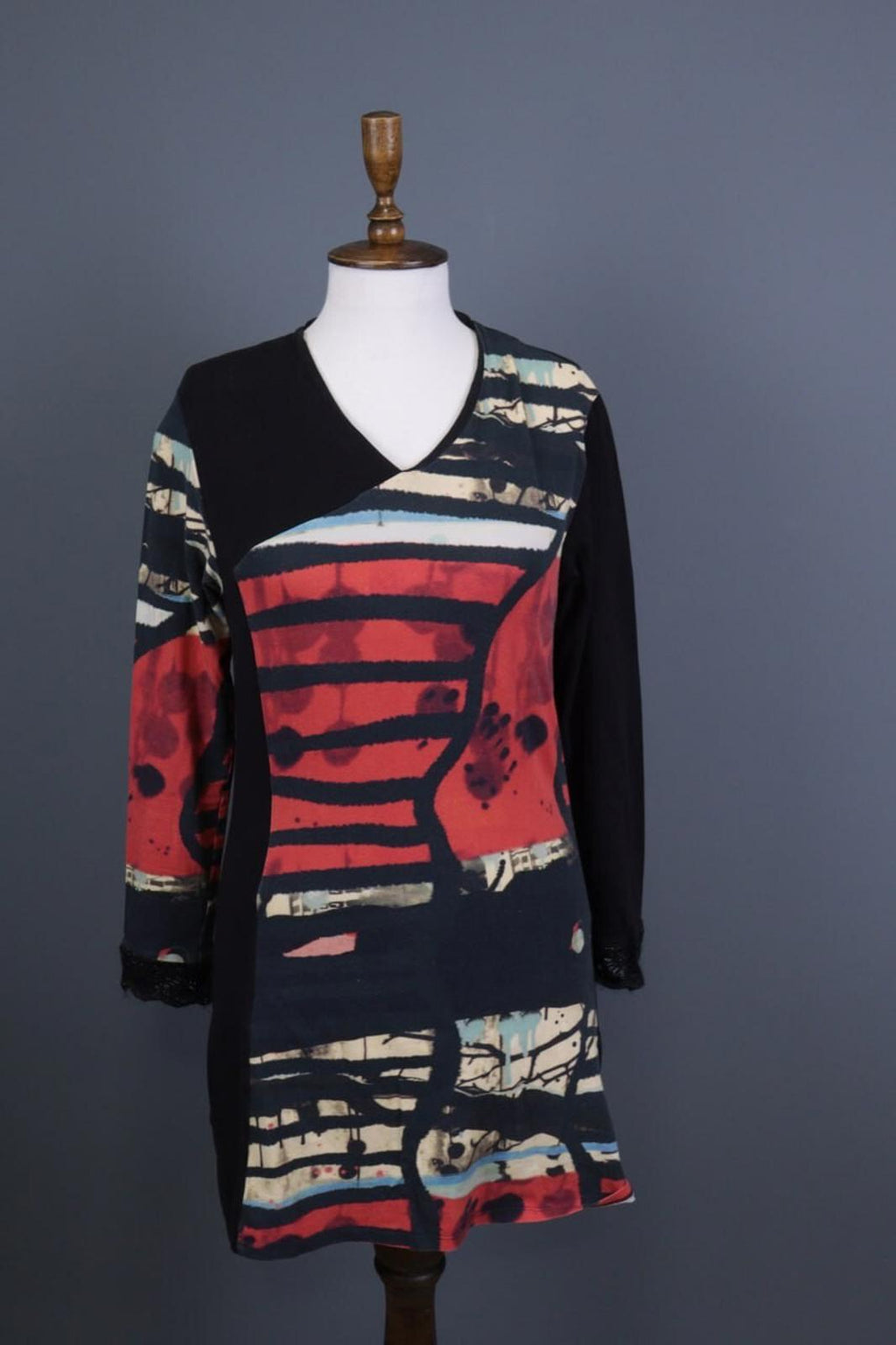 AVENTURES DES TOILES Black Printed Abstract A-Line Short Tunic Dress – Size 40