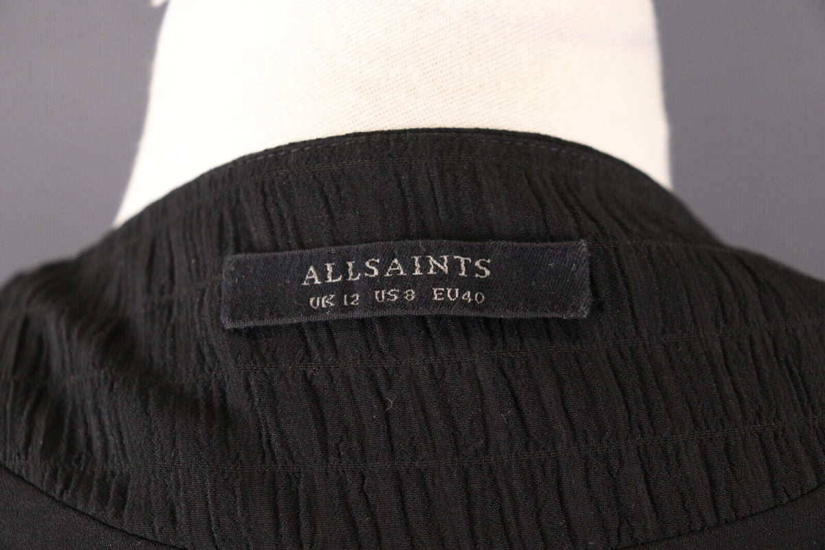 AllSaints Black Short Sleeve Ruffle Wrap A-Line Dress – Size UK 12 / US 8