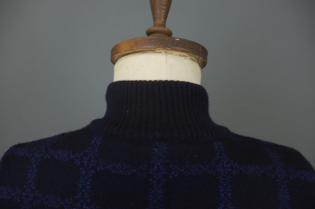 DALE OF NORWAY Navy 100% Wool Knitted Floral Mock Neck 1/4 Zip Sweater – Size XS