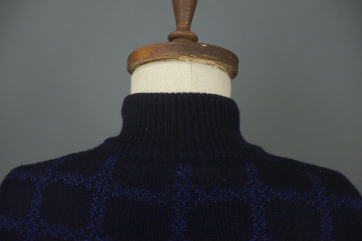DALE OF NORWAY Navy 100% Wool Knitted Floral Mock Neck 1/4 Zip Sweater – Size XS