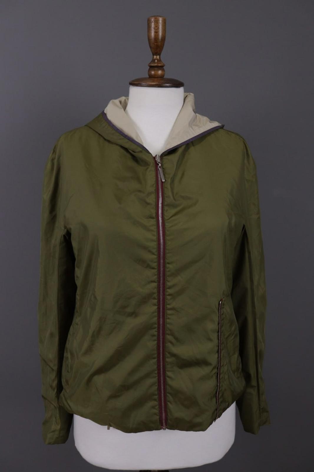 Max Mara Jacket Cream Green Reversible Zipped Pocket Hooded Full Zip – Size 10