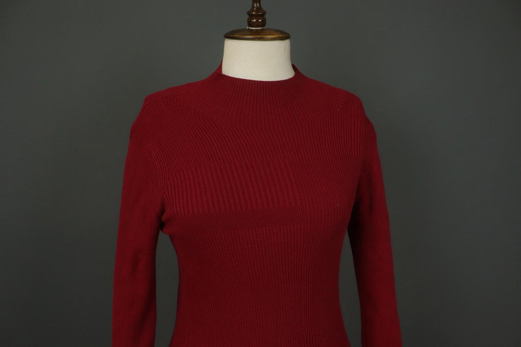 COP.COPINE Red Viscose Knitted Raglan Sleeve Mock Neck Pullover Sweater – Size M