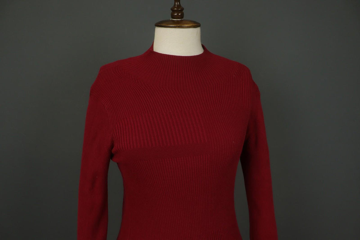 COP.COPINE Red Viscose Knitted Raglan Sleeve Mock Neck Pullover Sweater – Size M