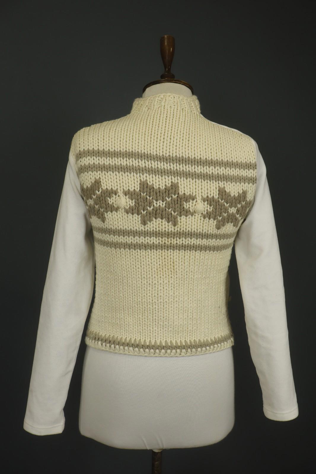 MARITHE FRANCOIS GIRBAUD White Knitted Slim Fit Mock Neck 1/4 Zip Sweater Sz 38