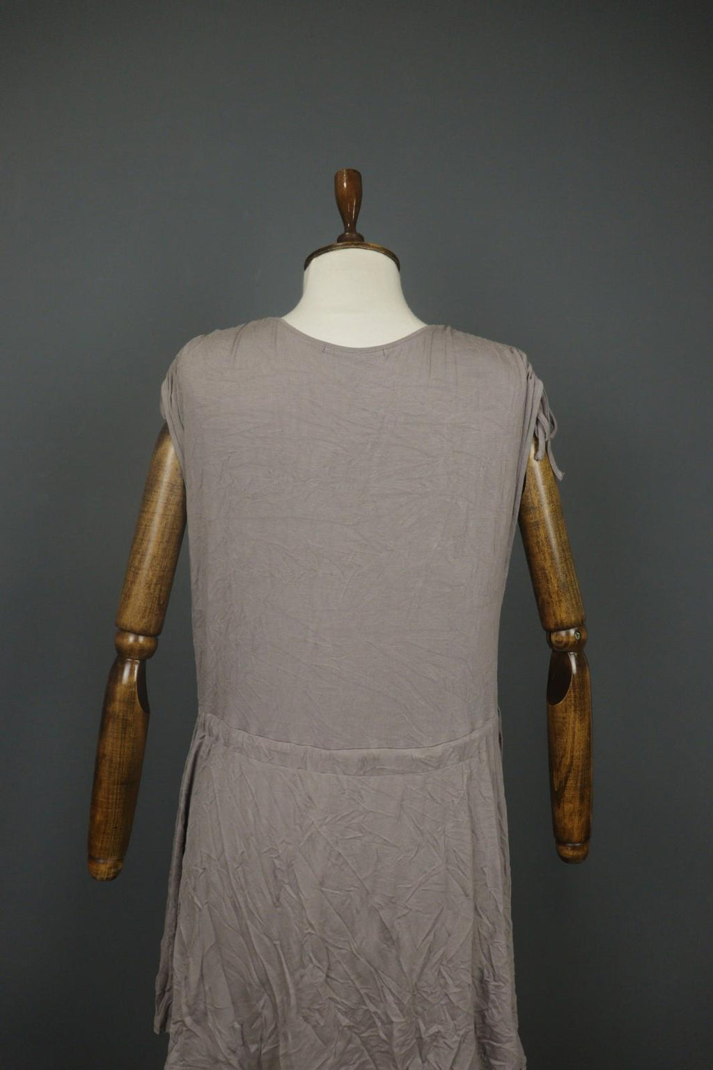 GUDRUN SJODEN Gray Viscose Blend Scoop Neck Shoulder Tie Babydoll Dress – Size M