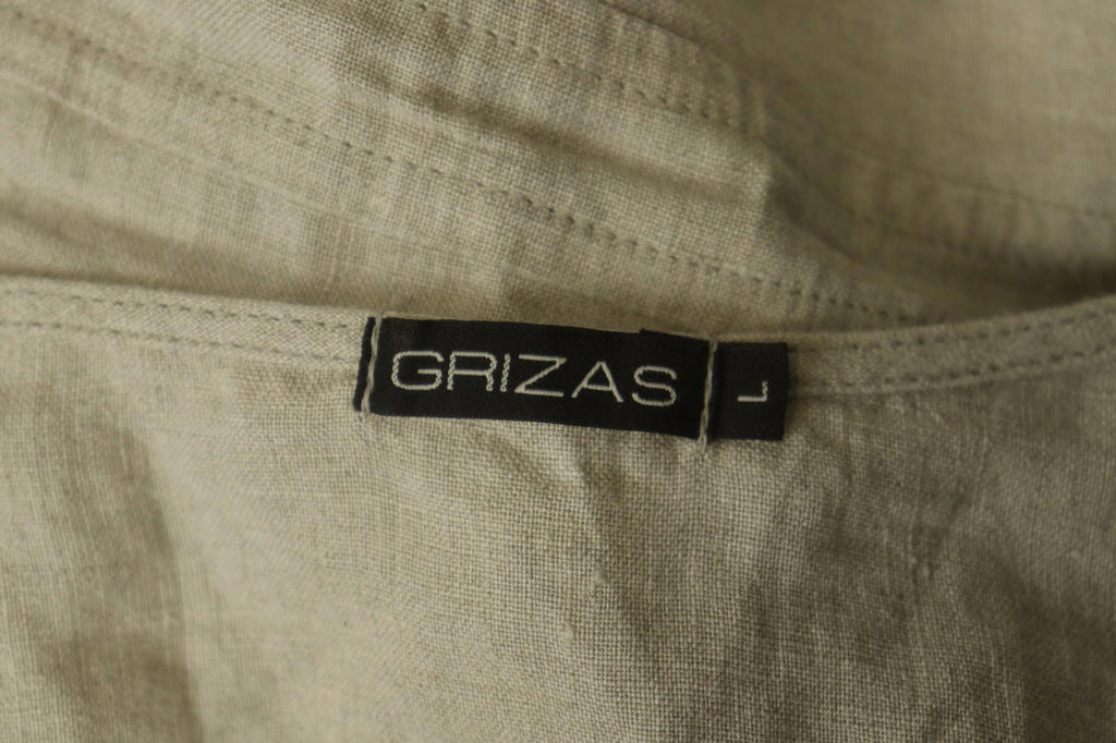 GRIZAS Beige 100% Linen Split Neck Short Sleeve Casual Summer Sheath Dress Sz L