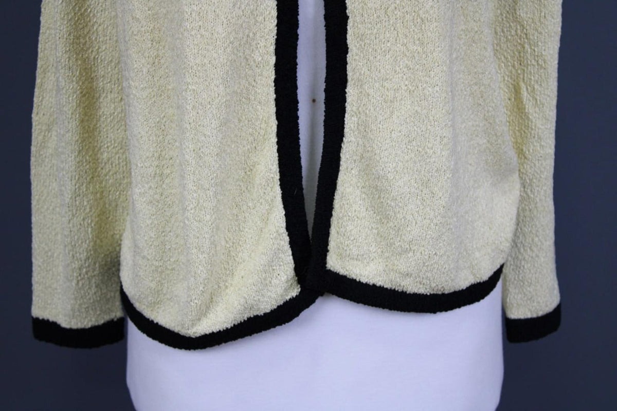 DOLCE & GABBANA Beige Black Lined Cotton Long Sleeve Open Front Cardigan M/L