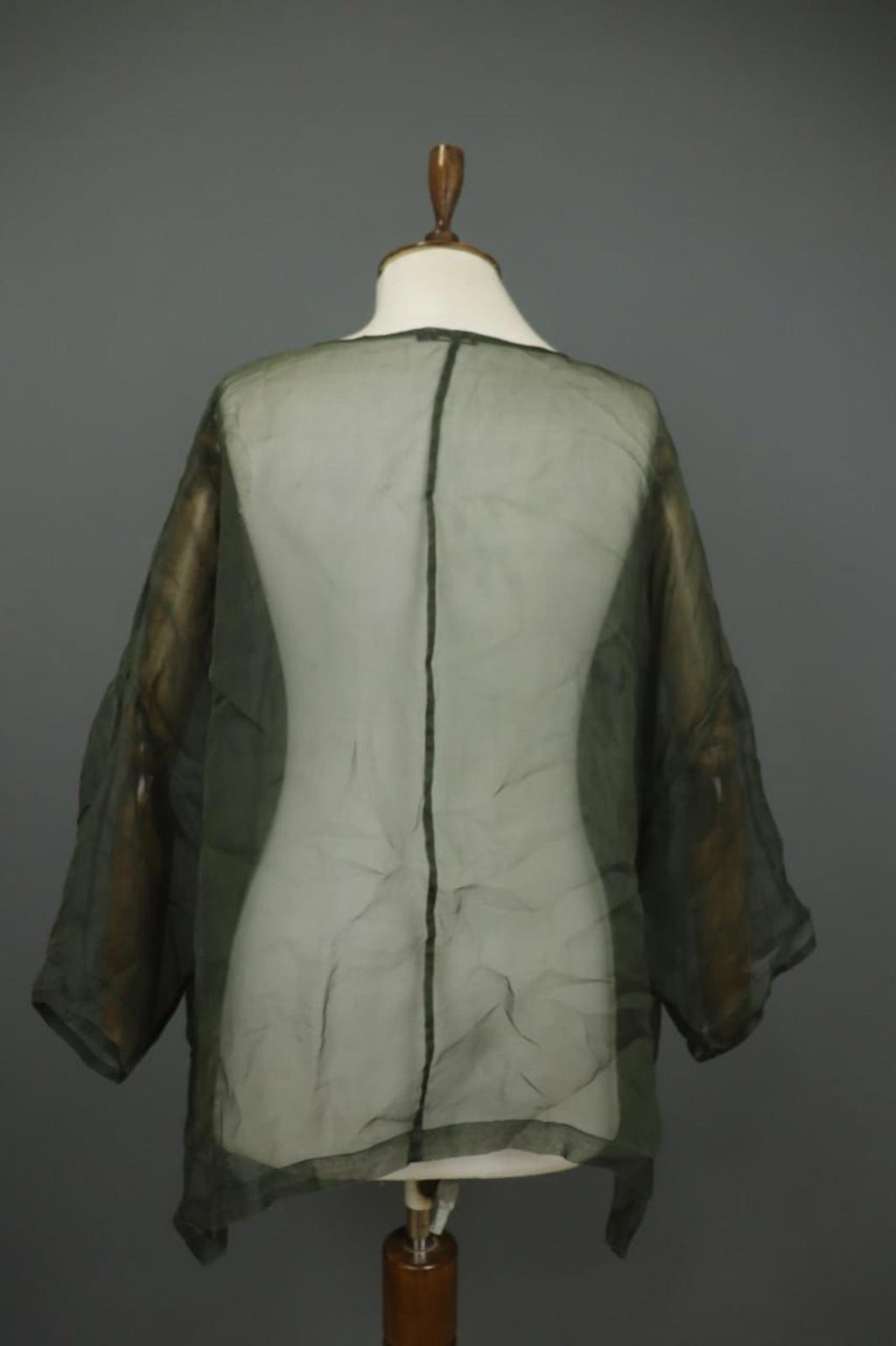 GRIZAS Green Long Sleeve Crew Neck Button Front Sheer Organza Blouse Top – Size L