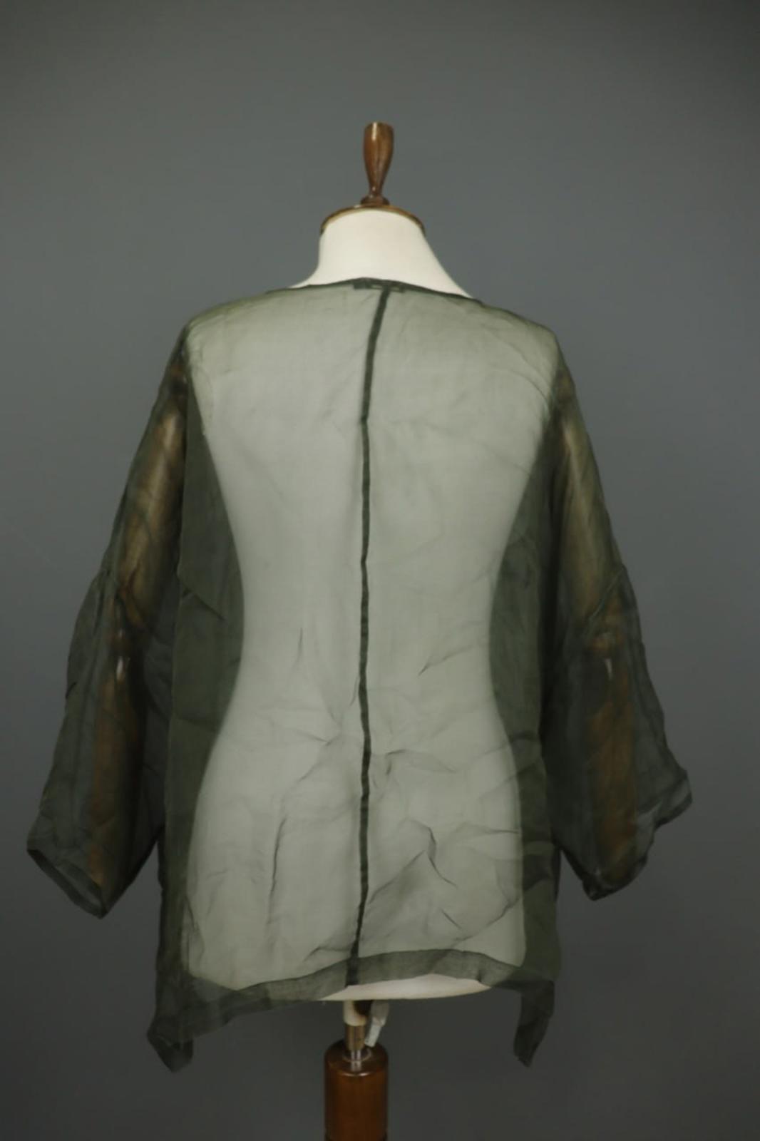 GRIZAS Green Long Sleeve Crew Neck Button Front Sheer Organza Blouse Top – Size L