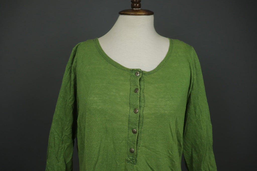 GUDRUN SJODEN Green Linen Long Sleeve Round Neck Button Front Shirt Top – Size L