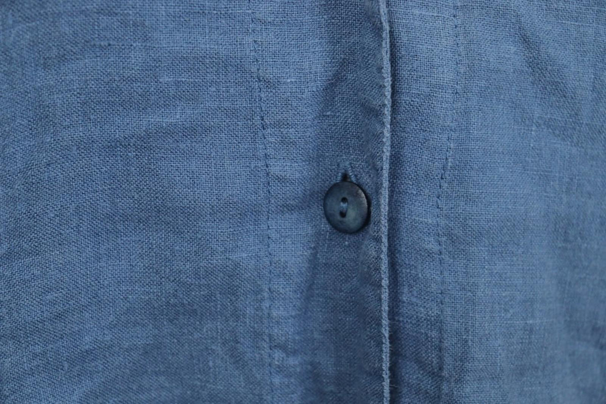 GRIZAS Blue 100% Linen Long Sleeve Band Collar Button Front Tunic Dress – Size M