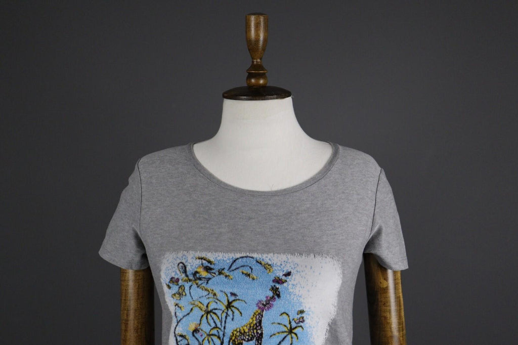 ETRO MILANO Gray Printed Cotton Short Sleeve Top T-Shirt – Size 40