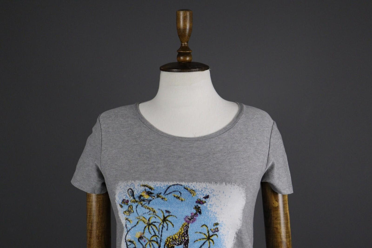 ETRO MILANO Gray Printed Cotton Short Sleeve Top T-Shirt – Size 40