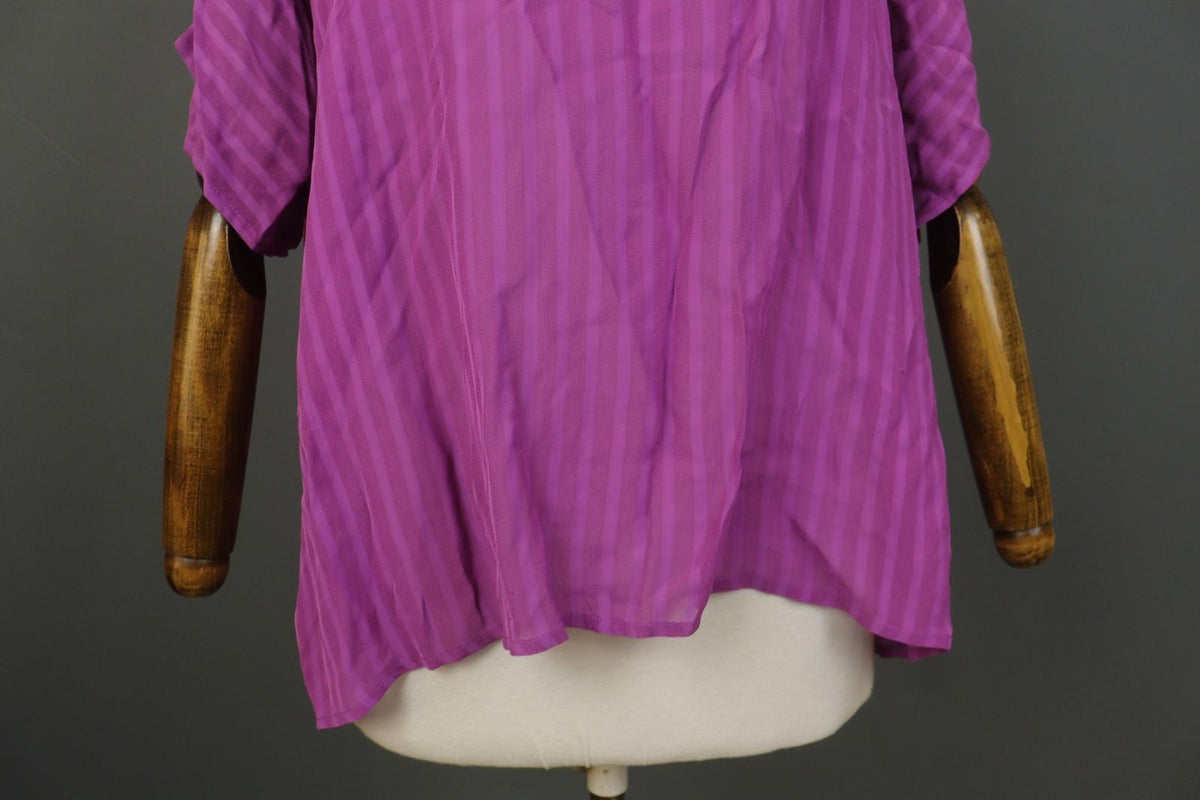 GUDRUN SJODEN Pink Striped 100% Viscose Short Sleeve Pullover Blouse Top Sz L/XL