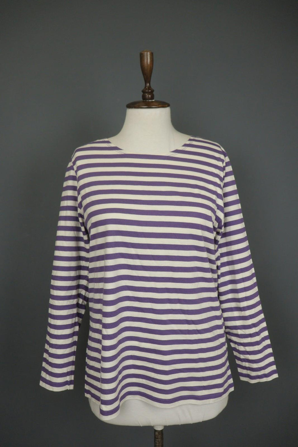 GUDRUN SJODEN Purple White Striped 100% Cotton Long Sleeve Blouse Top – Size M