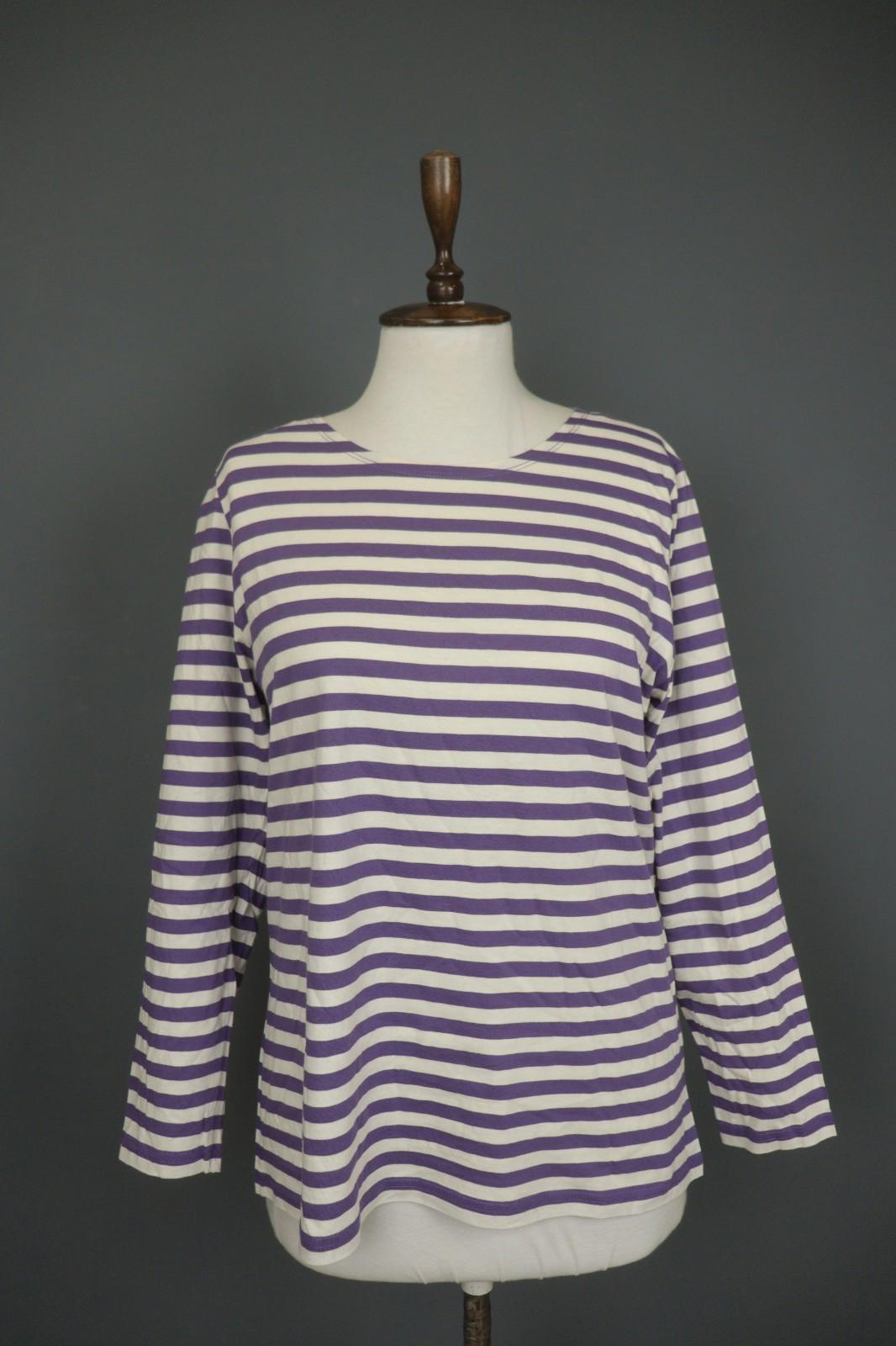 GUDRUN SJODEN Purple White Striped 100% Cotton Long Sleeve Blouse Top – Size M