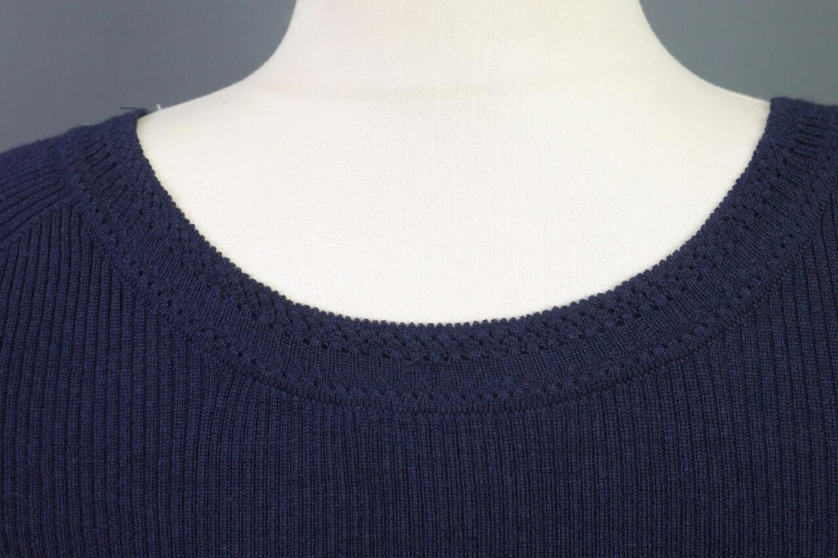 Oscan De La Renta Blue 3/4 Sleeve Ribbed Wool Cropped Sweater – Size L
