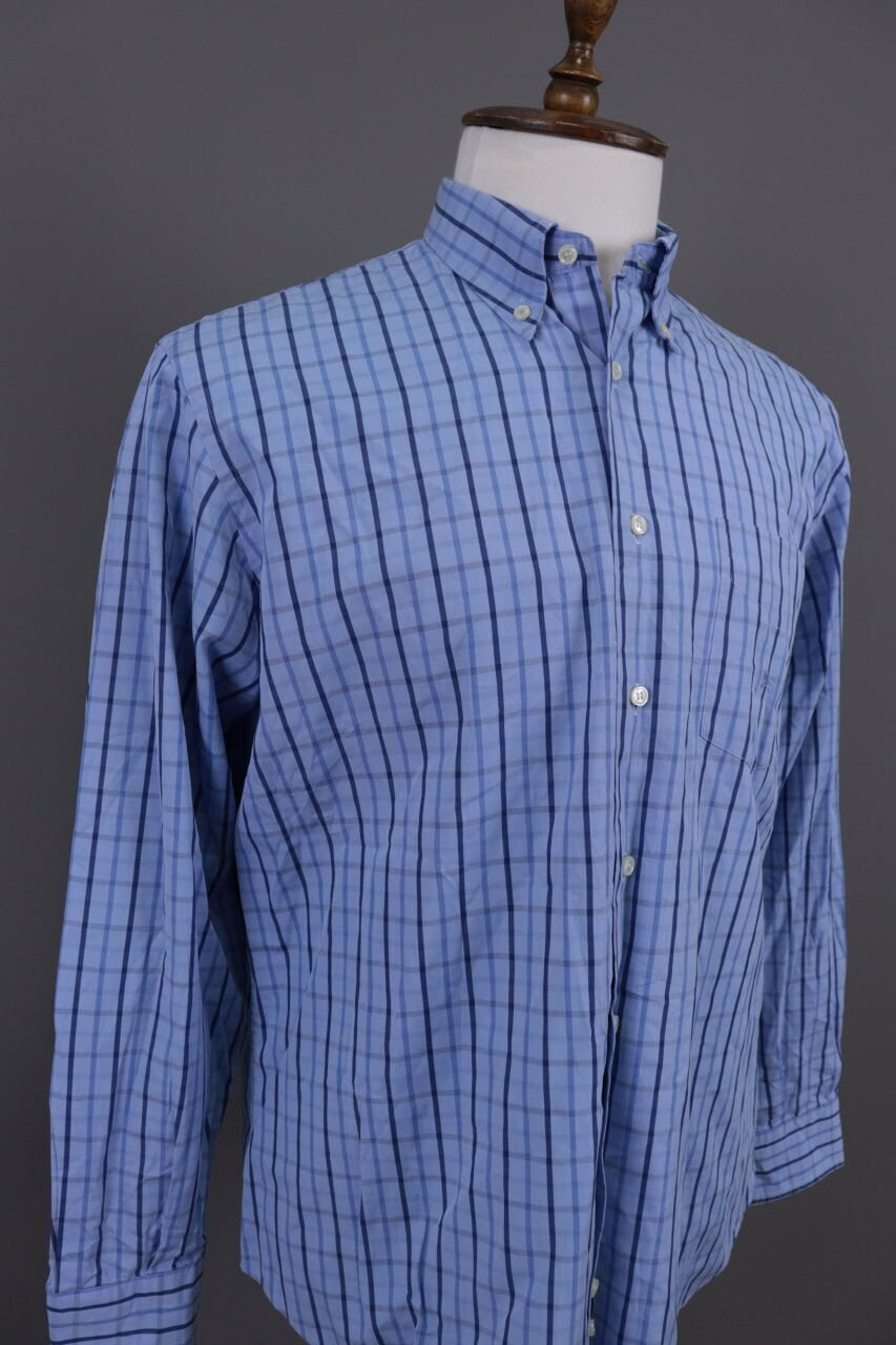 Burberry London Blue Check Long Sleeve Button Down Shirt – Size L