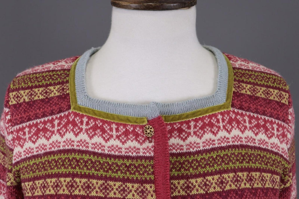 OLEANA Multicolor Jacquard Floral Alpaca Knit Cardigan Sweater – Size M