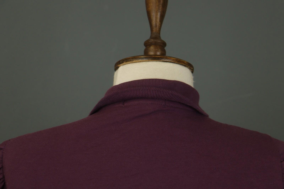 BURBERRY BRIT Burgundy Slim Fit Long Sleeve Collared Popover Polo Shirt – Size S