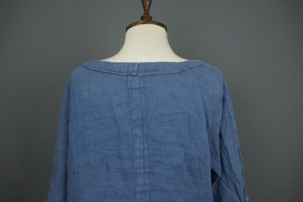 GRIZAS Blue Linen Knitted 3/4 Sleeve Pocket Hem Button Front Cardigan – Size L