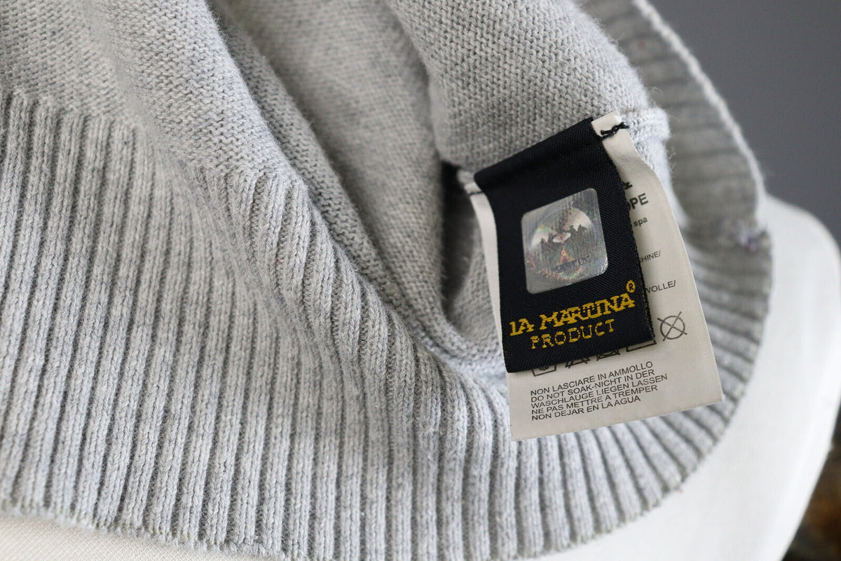 La Martina Buenos Aires Grey Cotton V-Neck Sweater – Men's S