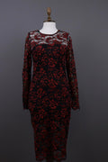 GANNI Red Floral Lace Embroidered Long Sleeve Bodycon Midi Dress – Size M