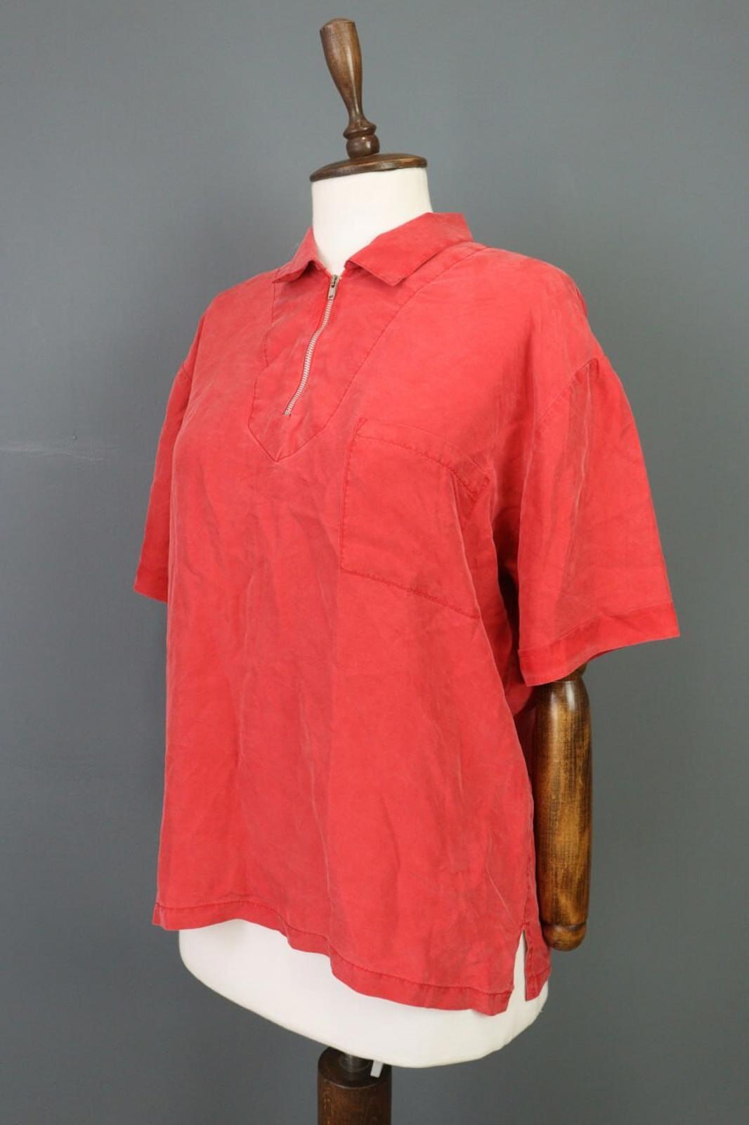 KATHARINE HAMNETT ACTIVE Red 1/3 Zip Silk 3/4 Sleeve Top Blouse Shirt – Size M