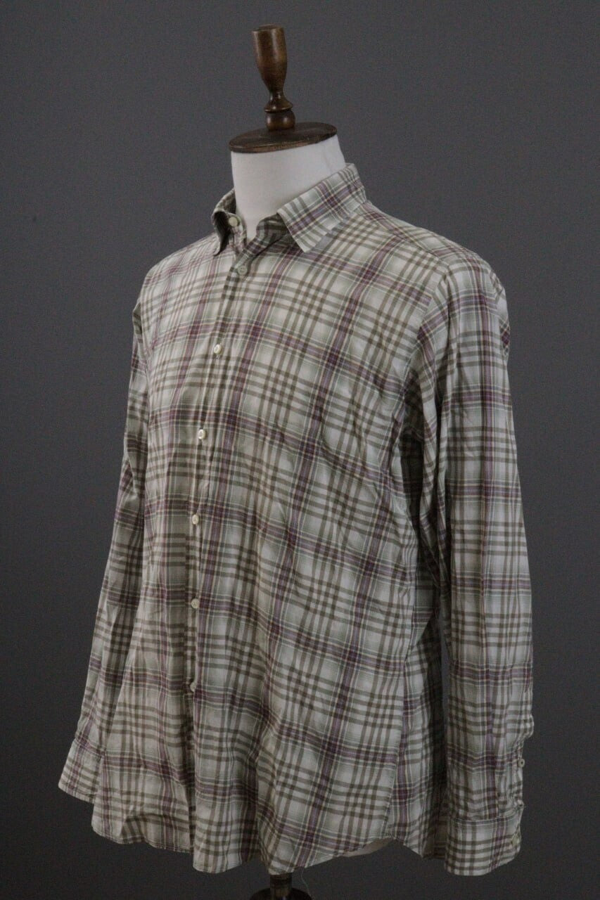 Etro Milano Beige Check Long Sleeve Button Down Shirt – Size XL
