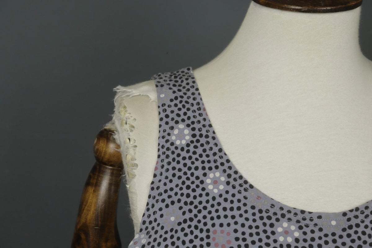 GUDRUN SJODEN Gray Modal Floral Polka Dot Sleeveless Round Neck Tank Dress Sz L