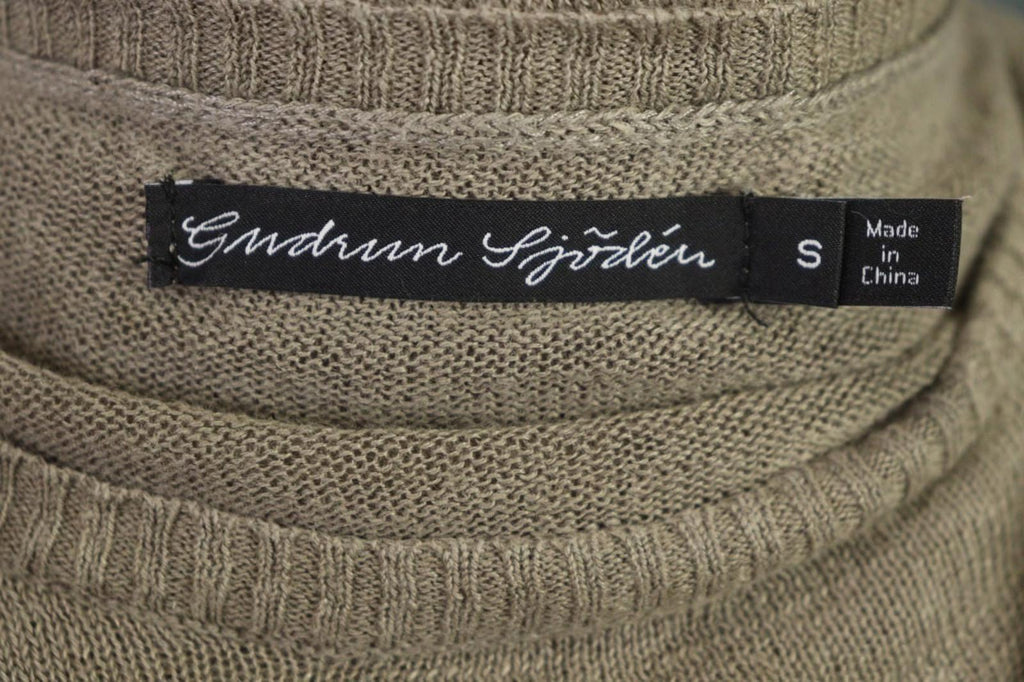 GUDRUN SJODEN Brown Linen Knit Crew Neck Raglan Sleeve Pullover Sweater – Size S